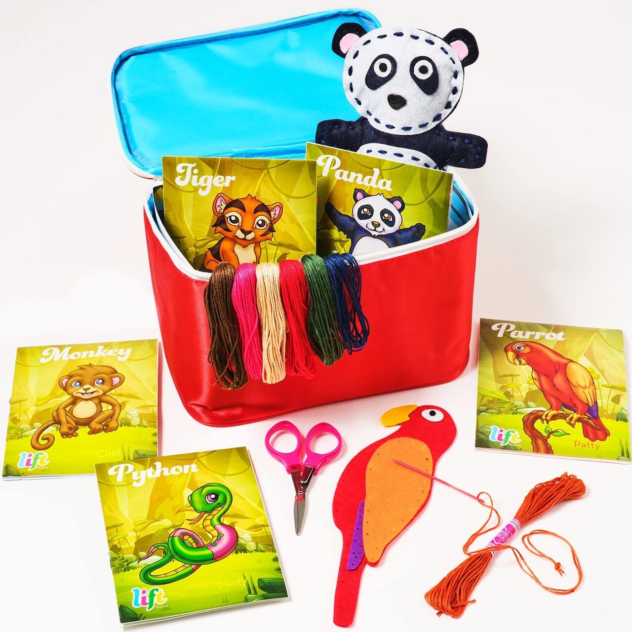 Bryte Jungle Animals Sewing Kit for Kids: A Fun DIY Arts & Crafts Experience with 5 Pre-Cut Felt Animals, Needles, Thread, Instructions & More - For Kids Age 7+ - Great Gift For Birthdays and Holidays